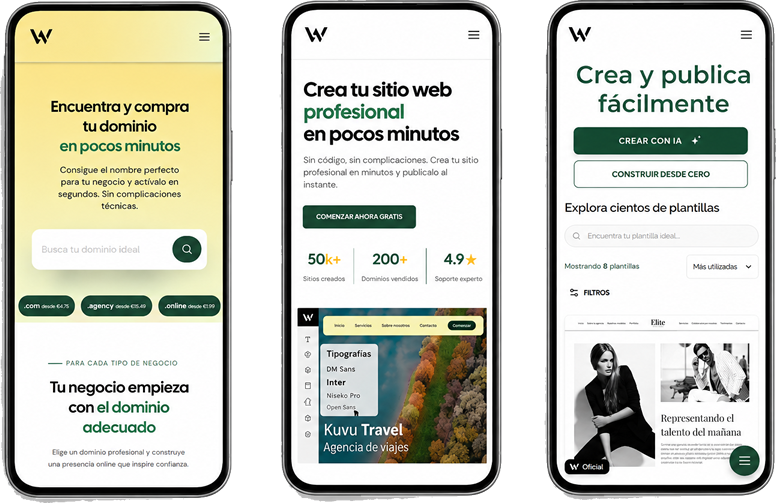 Tres sitios creados con Wepica, vistos en mobile